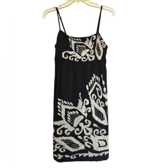New INC Embroidered Spaghetti Strap Empire Waist Tribal Black Pima Cotton Dress - Picture 1 of 10